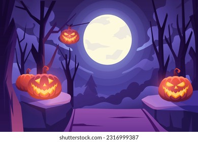 Halloween Scene Flat Design Illustration