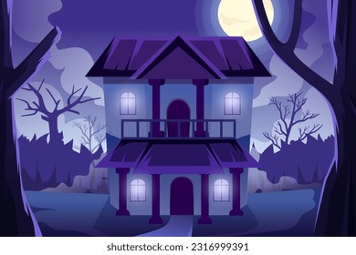 Halloween Scene Flat Design Illustration