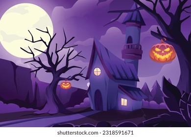 Halloween Scene Flat Design Illustration