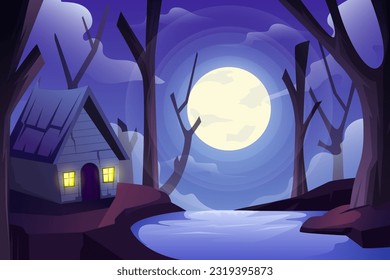 Halloween Scene Flat Design Illustration