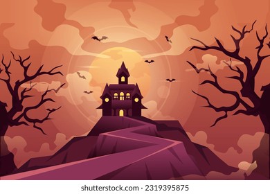 Halloween Scene Flat Design Illustration