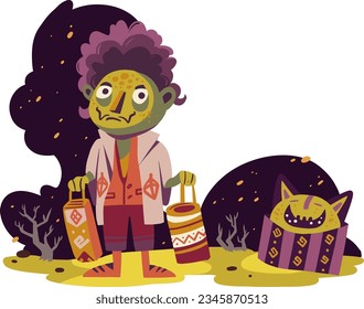 Halloween Scene With Frankenstein With Bag