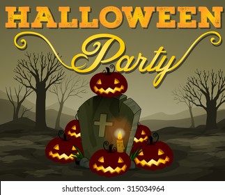 Halloween scene of graveyard illustration