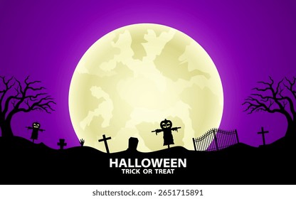 Halloween scene illustration with text space. vector illustration.