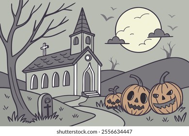 Halloween Scene - Party Of Pumpkins And Zombies In Graveyard At Moonlight - 