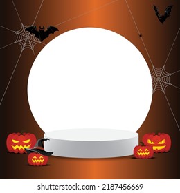 
Halloween scene with podium rendering vector background with pumpkin podium Product display stand. Stage show on the podium, orange pumpkins, Halloween