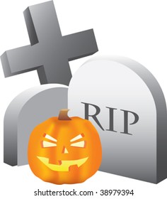 halloween scene of a pumpkin and a graveyard