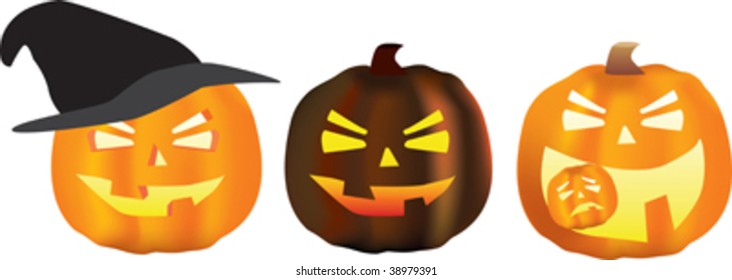 escena de halloween de un conjunto de calabaza de tres