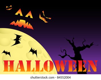 Halloween scene with text, vector illustration, eps10