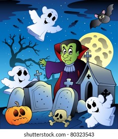 Halloween scenery with cemetery 3 - vector illustration.