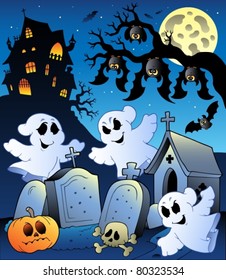 Halloween scenery with cemetery 6 - vector illustration.