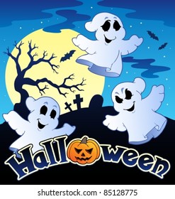 Halloween scenery with sign 2 - vector illustration.