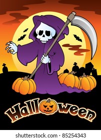 Halloween scenery with sign 4 - vector illustration.
