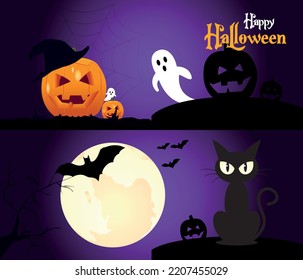 Halloween scenes in set cards