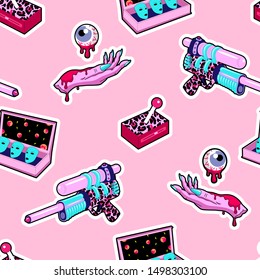 Halloween, sci-fi, outer space vector wallpaper. Vector seamless pattern.