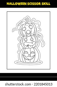 Halloween scissor skill for kids. Halloween scissor skill coloring page for kids.