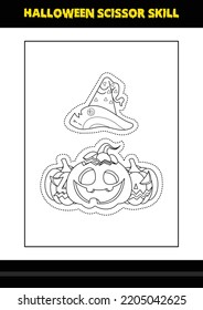 Halloween scissor skill for kids. Halloween scissor skill coloring page for kids.