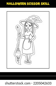Halloween scissor skill for kids. Halloween scissor skill coloring page for kids.