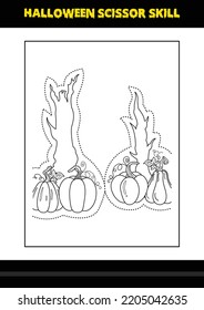 Halloween scissor skill for kids. Halloween scissor skill coloring page for kids.