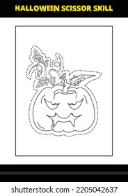 Halloween scissor skill for kids. Halloween scissor skill coloring page for kids.
