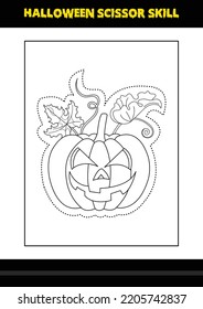 Halloween scissor skill for kids. Halloween scissor skill coloring page for kids.