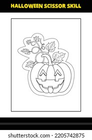 Halloween scissor skill for kids. Halloween scissor skill coloring page for kids.