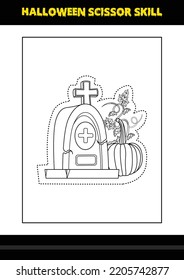 Halloween scissor skill for kids. Halloween scissor skill coloring page for kids.