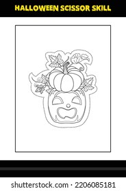 Halloween scissor skill for kids. Halloween scissor skill coloring page for kids.