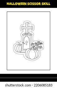 Halloween scissor skill for kids. Halloween scissor skill coloring page for kids.