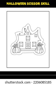 Halloween scissor skill for kids. Halloween scissor skill coloring page for kids.