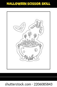 Halloween scissor skill for kids. Halloween scissor skill coloring page for kids.