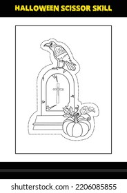 Halloween scissor skill for kids. Halloween scissor skill coloring page for kids.