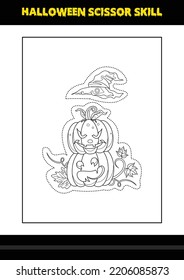 Halloween scissor skill for kids. Halloween scissor skill coloring page for kids.