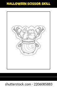 Halloween scissor skill for kids. Halloween scissor skill coloring page for kids.
