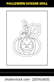 Halloween scissor skill for kids. Halloween scissor skill coloring page for kids.