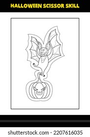 Halloween scissor skill for kids. Halloween scissor skill coloring page for kids.