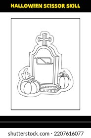 Halloween scissor skill for kids. Halloween scissor skill coloring page for kids.