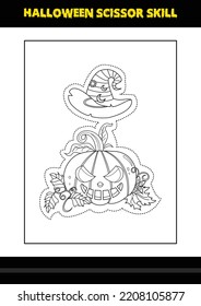 Halloween scissor skill for kids. Halloween scissor skill coloring page for kids.
