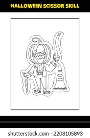 Halloween scissor skill for kids. Halloween scissor skill coloring page for kids.
