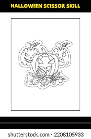Halloween scissor skill for kids. Halloween scissor skill coloring page for kids.