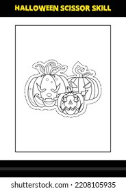 Halloween scissor skill for kids. Halloween scissor skill coloring page for kids.