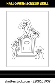 Halloween scissor skill for kids. Halloween scissor skill coloring page for kids.