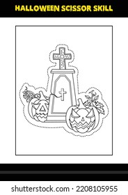 Halloween scissor skill for kids. Halloween scissor skill coloring page for kids.