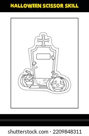 Halloween scissor skill for kids. Halloween scissor skill coloring page for kids.