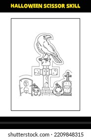 Halloween scissor skill for kids. Halloween scissor skill coloring page for kids.
