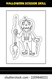 Halloween scissor skill for kids. Halloween scissor skill coloring page for kids.
