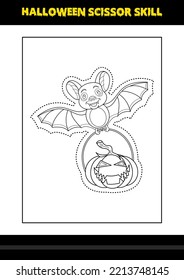 Halloween scissor skill for kids. Halloween scissor skill coloring page for kids.