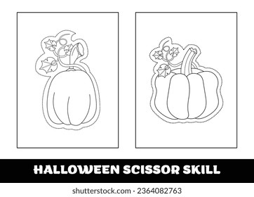 Halloween scissor skill for kids. Halloween scissor skill coloring page for kids..
