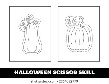 Halloween scissor skill for kids. Halloween scissor skill coloring page for kids..