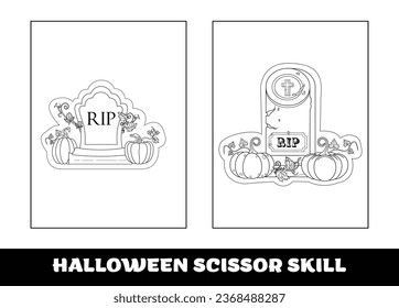 Halloween scissor skill for kids. Halloween scissor skill education coloring page for preschool kids..